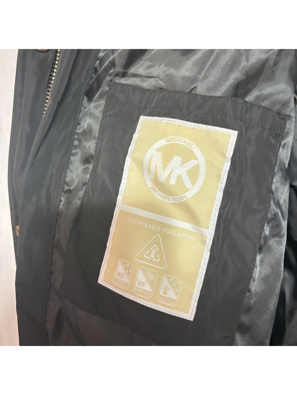 Michael Kors Women XL Black Long Puffer Coat Faux Fur Hood Gold Zip - Picture 4 of 11